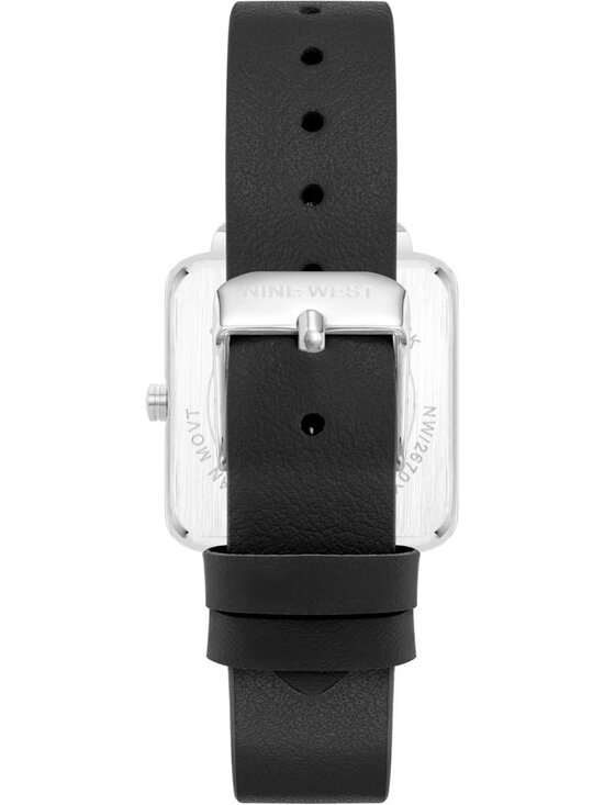 Nine West Women\'s Black And Silver Analog Quartz Faux Leather Strap Square Watch main image 4